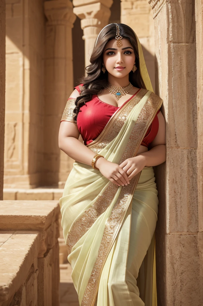 1 Heavenly beautiful and goddess beauty cute and sweet looking face Arabian woman in Hagar Qim Temple, Malta, Heavenly beautiful Overweight, Heavenly beautiful Extremely fat, Heavenly beautiful and attractive Chubby figure , Heavenly beautiful looking and eye catching luxury style traditional Indian saree , reaching out, Heavenly beautiful Arabian woman, 16k, High resolution, masterpiece, highest quality, fine skin, outside view, Realistic Photograph, close up figure view