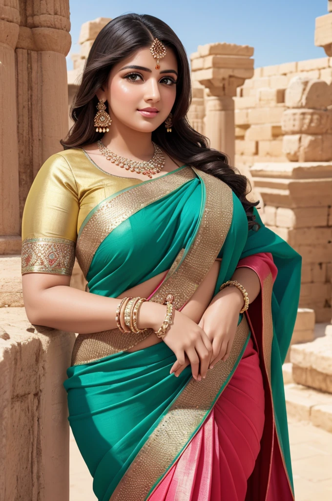 1 Heavenly beautiful and goddess beauty cute and sweet looking face Arabian woman in Hagar Qim Temple, Malta, Heavenly beautiful Overweight, Heavenly beautiful Extremely fat, Heavenly beautiful and attractive Chubby figure , Heavenly beautiful looking and eye catching luxury style traditional Indian saree , reaching out, Heavenly beautiful Arabian woman, 16k, High resolution, masterpiece, highest quality, fine skin, outside view, Realistic Photograph, close up figure view