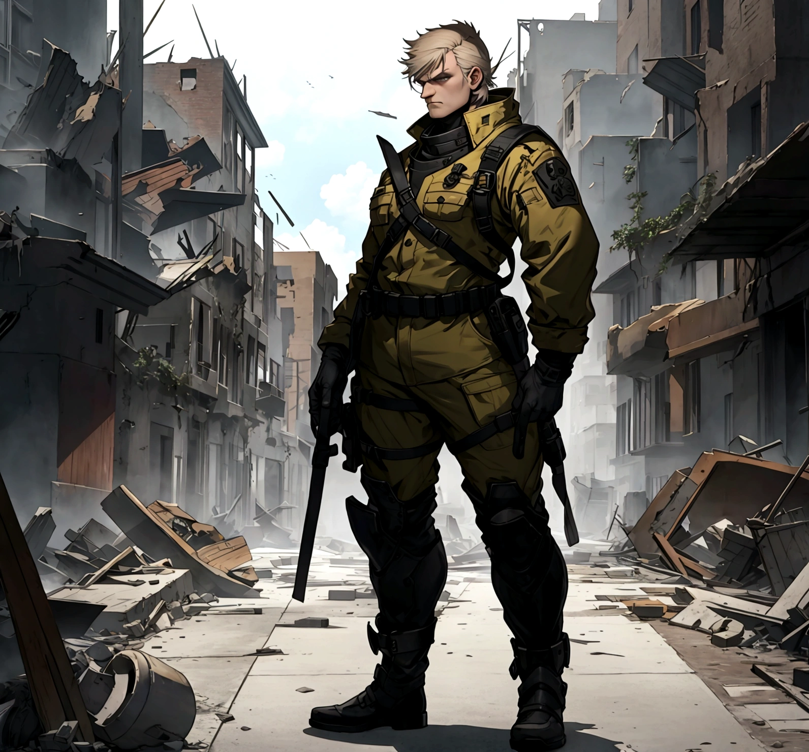 all standing in a destroyed town