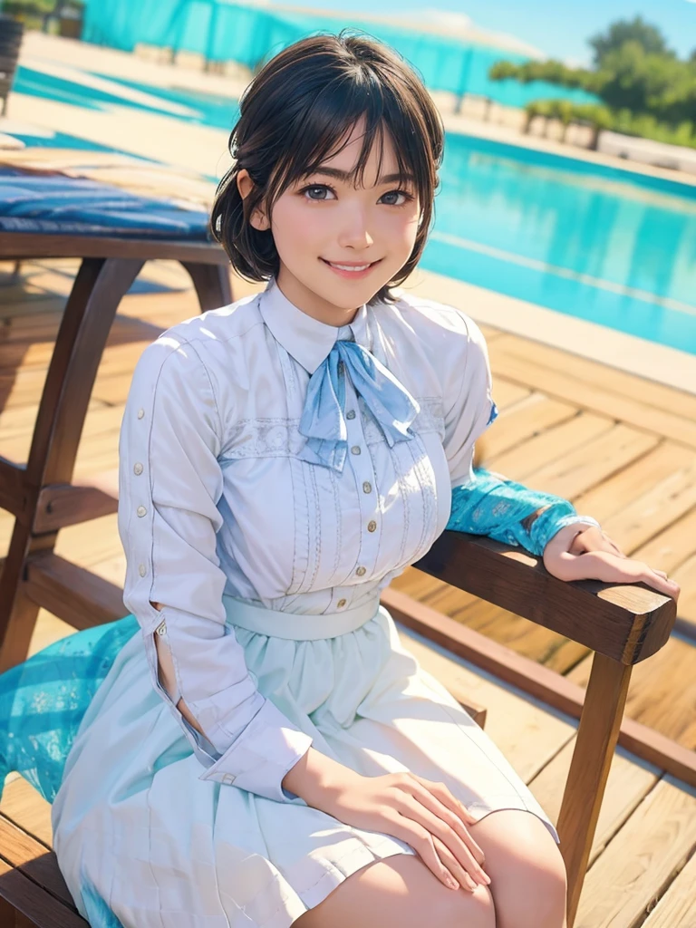 raw photo, 1girl, cute face, beautiful face, medium breast, collared blouse, White blouse, light smile, detailed skin, simple background, Above the knee, sit on a chair, Seductive pose, photorealistic, masterpiece, best quality, anatomically correct
