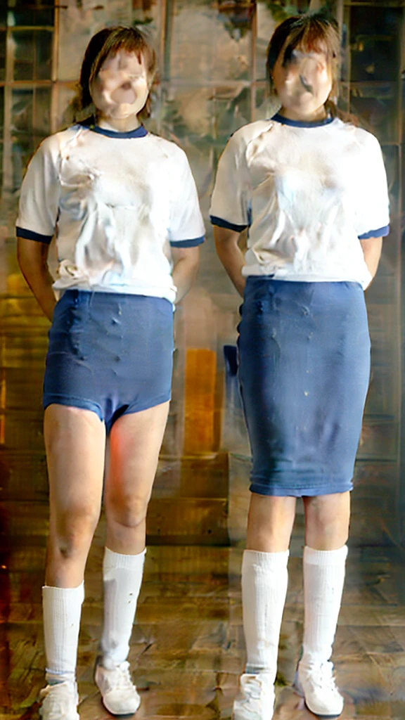 2 ladies in gym uniform full body, best quality, masterpiece 1980s style