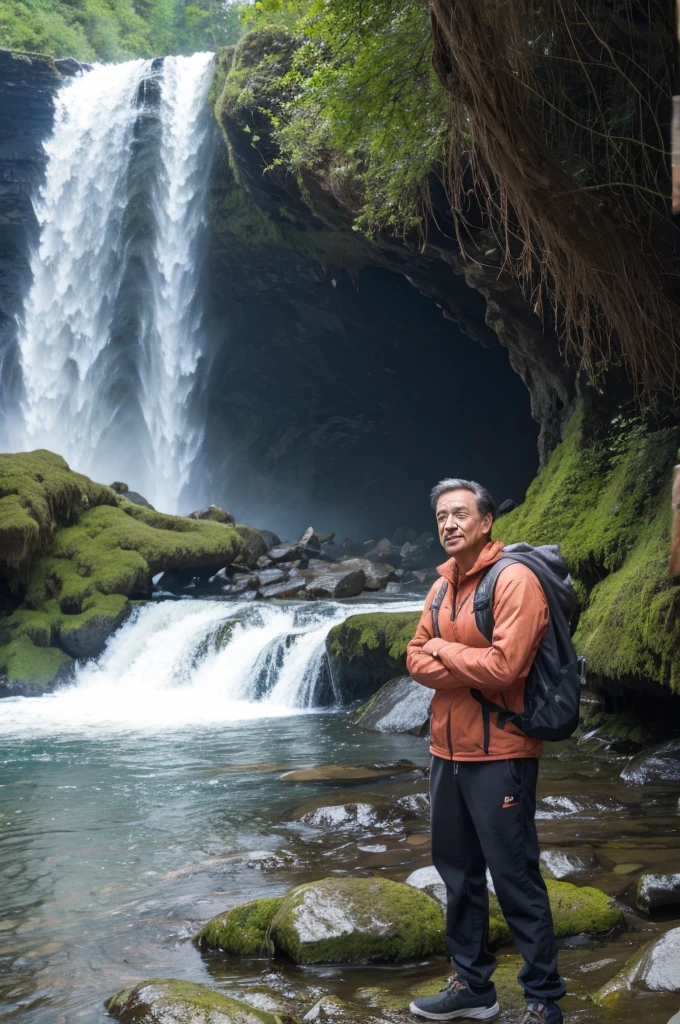 guy standing near a waterfall