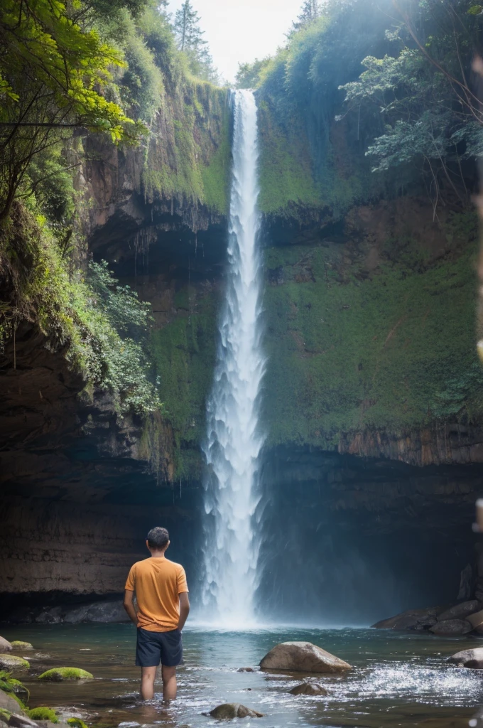 guy standing near a waterfall