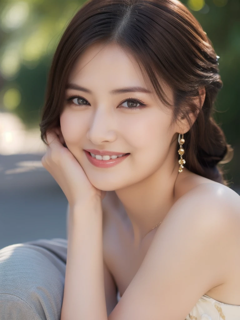 best quality, masterpiece, ultra high res, photorealistic, 1girl, offshoulder, smile