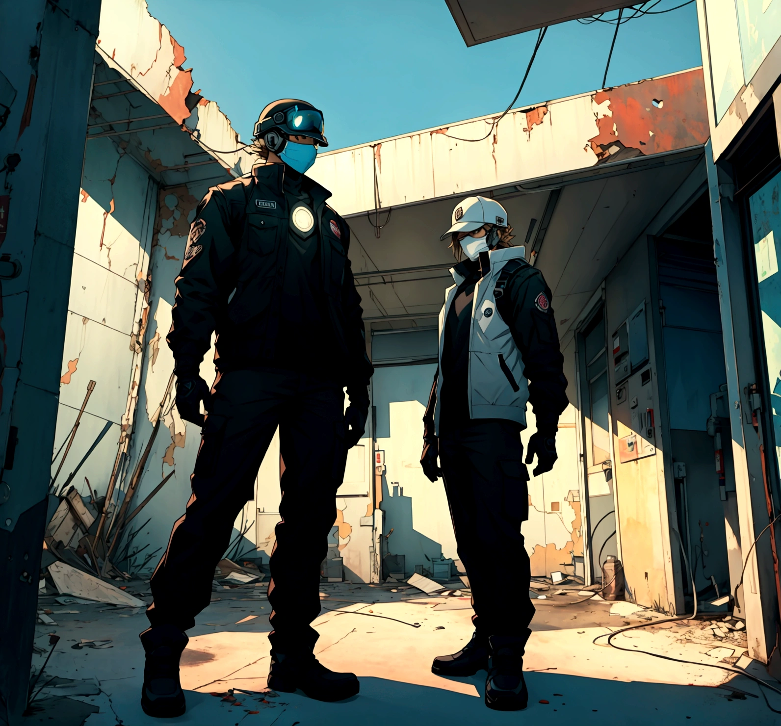 both standing in an abandoned gas station