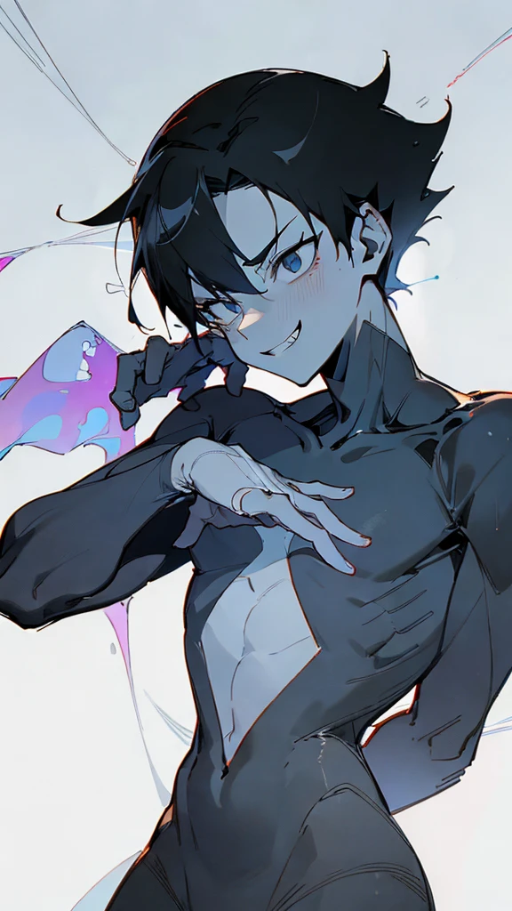 ,(((masterpiece))), ((((((best quality)))))),slim:1.3,(rubber:1.3),spandex:1.3,((pure black zentai:1.2)),(youthful physique:1.3), ((perfect body structure:1.4)),no muscle:1.3, protruding crotch, slender, balanced composition,((expressive lines:1.3)), minimalistic beauty,((Ebitendon:1.4)),(anime boy:1.3),wholesome,minimalistic,((anime style:1.4)), megaman,(tied to bed),white background:1.2,venom,((twink:1.4)),perfect face, ((finedetail)),(cinematic lighting),((8k_wallpaper)),(((highres))),,(short hair),((male:1.6)),(((male face:1.2))), The image depicts a young boy,
(((((male focus))))) ,1boy,boy,clear shape,((Asian boy)),(depth_of_field),((soft and clear lines)),grim, (evil grin),solo,(arms behind back:1.2),(black eye bags),solo,(black),horny, corruption,corrupted,villain, Dark, Sinister, Malevolent, Cruel, Ruthless, Vicious, Deceptive, Treacherous,Merciless, Sadistic, Malicious, Nefarious,Wicked, Insidious, Bags under eyes,((dark:1.2)),((male body:1.3)),(muscleless:1.2),jock,heavy breathing,caelus,midoriya izuku,dark hair,dark eyes,(blank eyes), manhwa uke, bettermalebody,