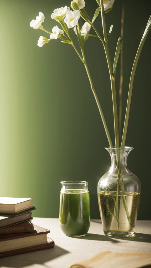 Scholarly,peaceful,Art,HD,green,Literature and Art,artistic conception,Clean desktop,A vase,Light background