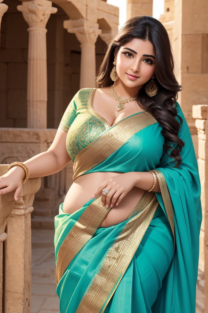 1 Heavenly beautiful and goddess beauty cute and sweet looking face Arabian woman in Hagar Qim Temple, Malta, Heavenly beautiful Overweight, Heavenly beautiful Extremely fat, Heavenly beautiful and attractive Chubby figure , Heavenly beautiful looking and eye catching luxury style traditional Indian saree , reaching out, Heavenly beautiful Arabian woman, 16k, High resolution, masterpiece, highest quality, fine skin, outside view, Realistic Photograph, close up figure view