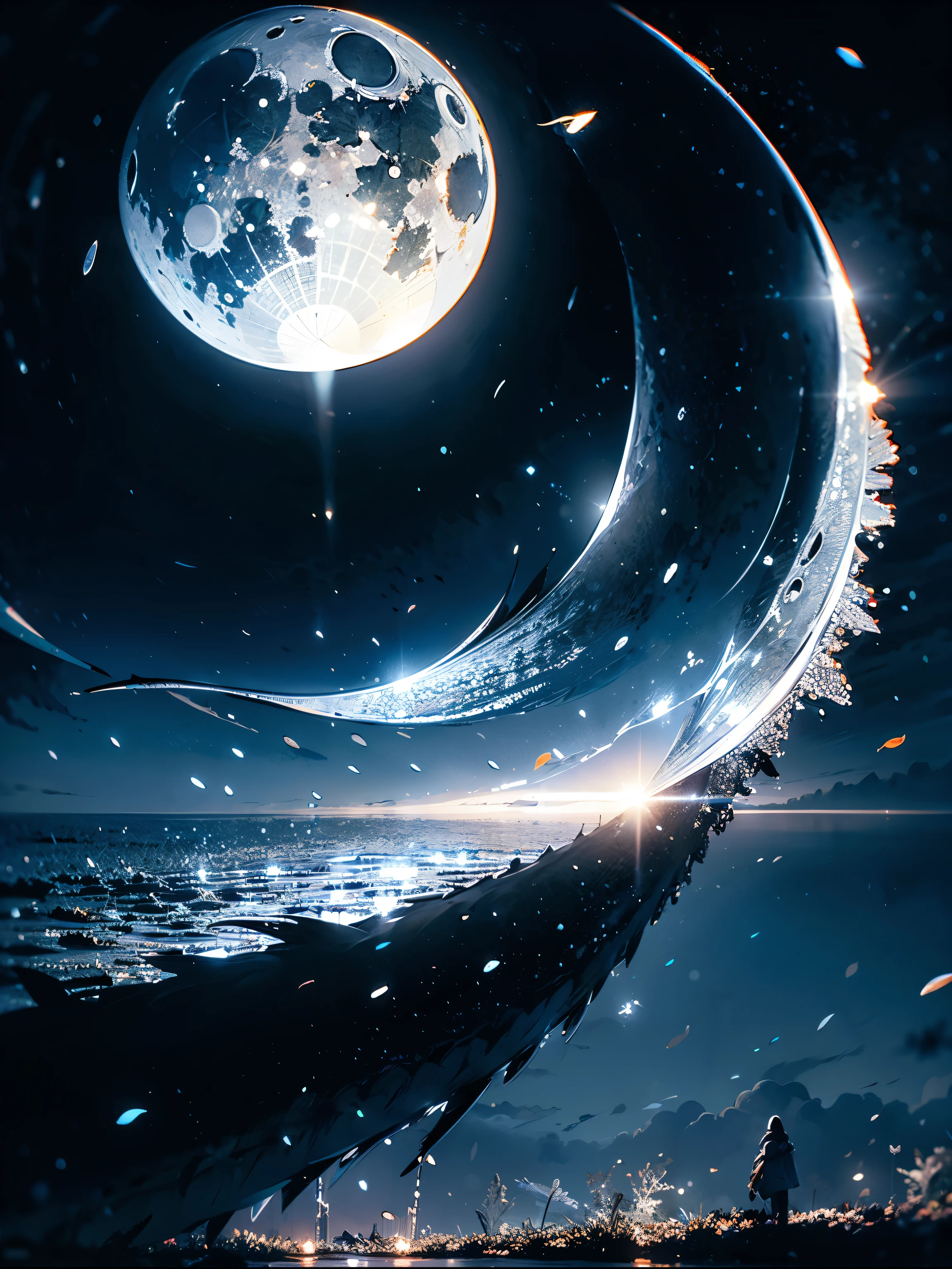 moonlight,Fallen Leaves,mechanical,fish,universe