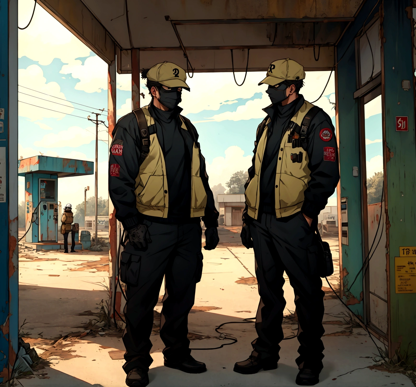 both standing in an abandoned gas station