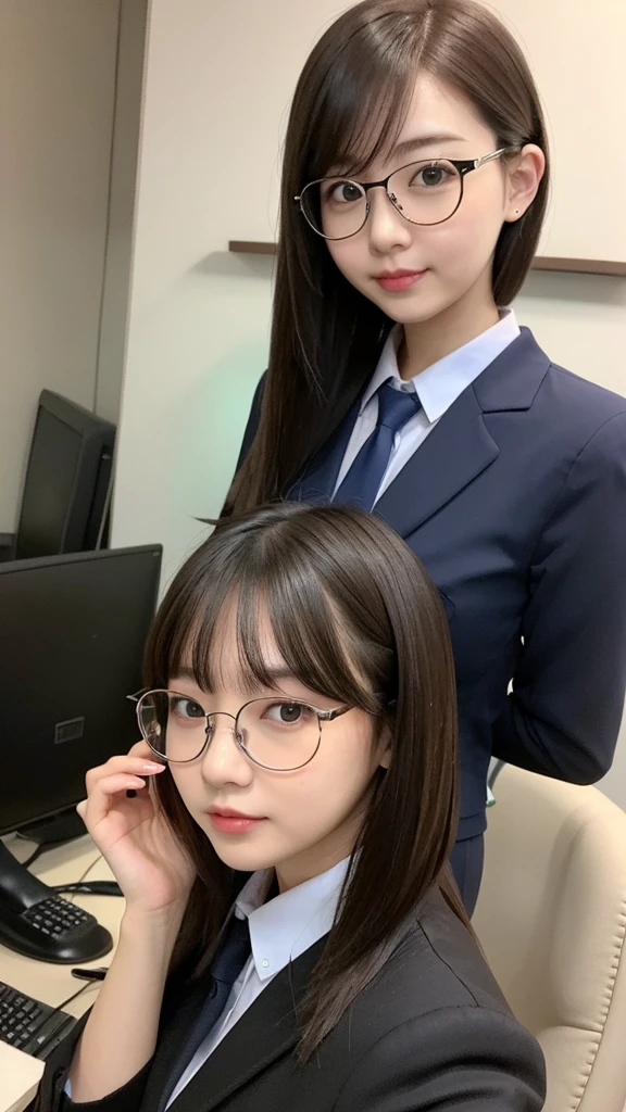  girl 23-year-old Hairstyle Casual, with glasses wearing secretary suit at office