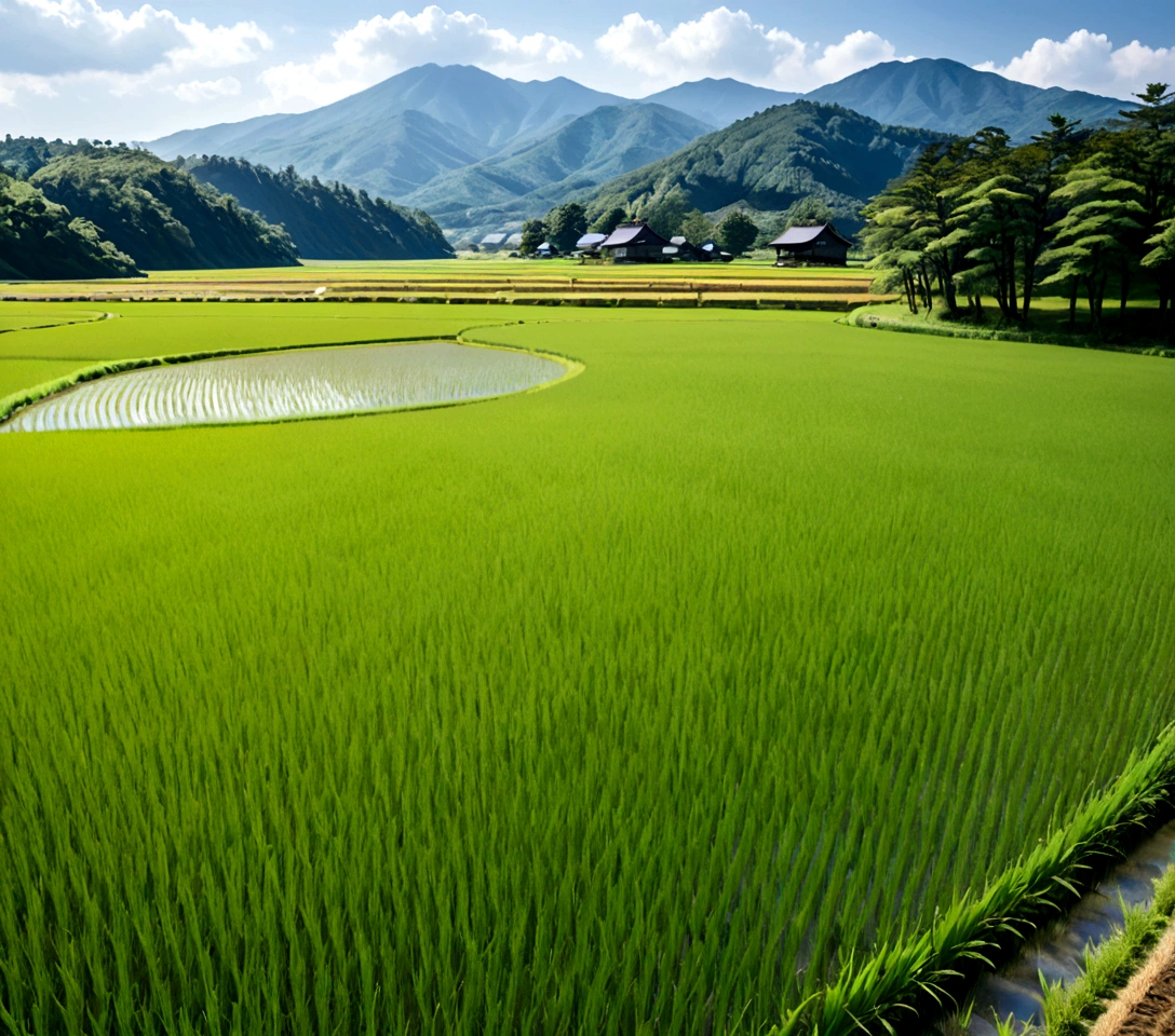 Rice field scenery in the Japanese countryside