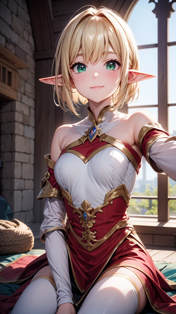 Very high quality. Beautiful elven girl at the tavern. Medieval fantasy style. Beer in the glass.