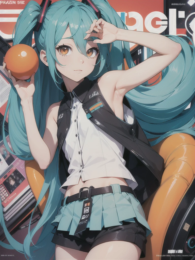 Hatsune miku, fashion magazine cover, orange eyes