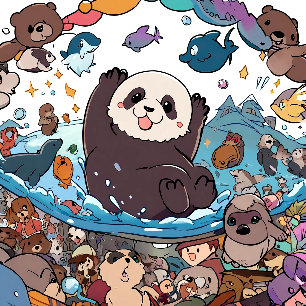 /Imagine Prompt: Sea otter, Stickers, excited, Shiny, Disney, overview, vector, White Background, Detailed fantasy