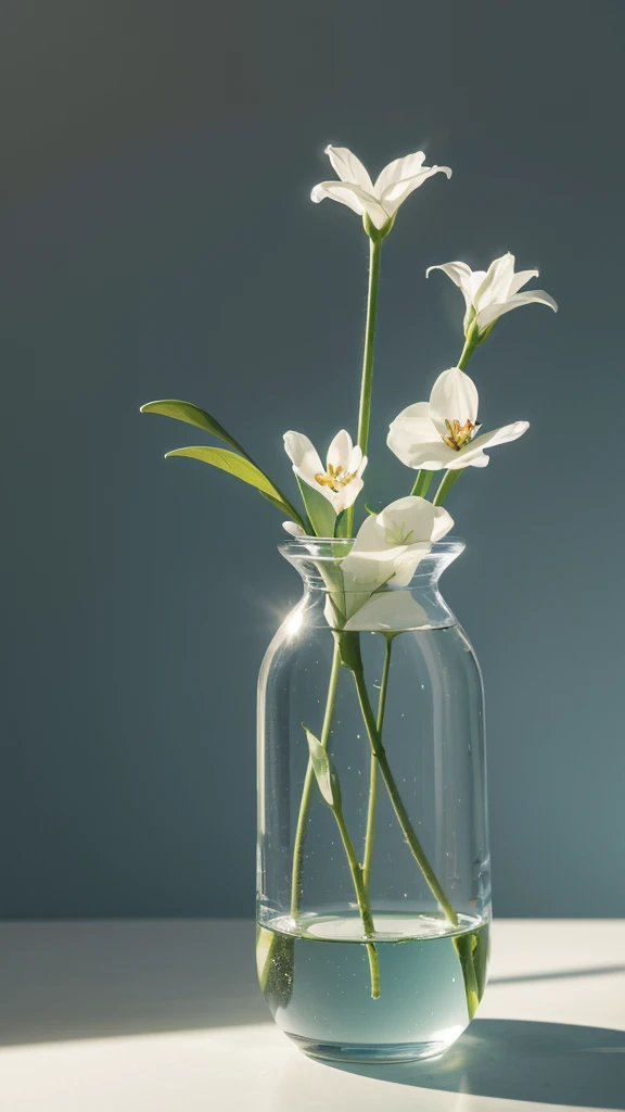 A vase,A jasmine,Clean desktop,peaceful,Art,Ultra-clear,Literature and Art,artistic conception,Light background