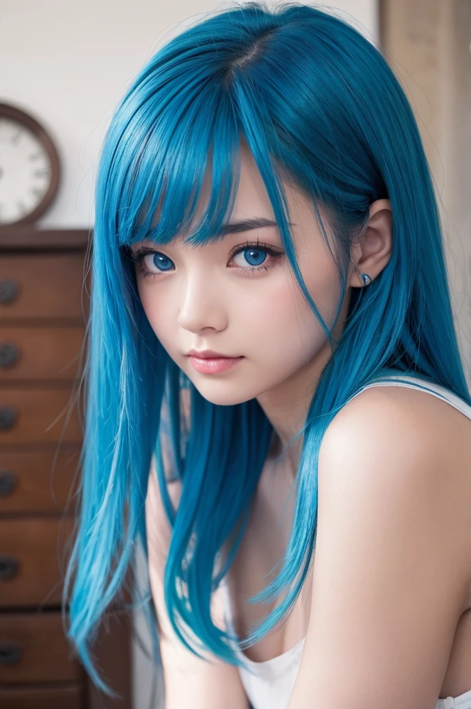 Beautiful girl with blue hair