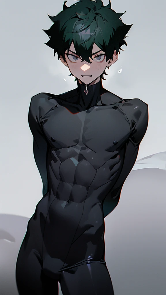 ,(((masterpiece))), ((((((best quality)))))),slim:1.3,(rubber:1.3),spandex:1.3,((pure black zentai:1.2)),(youthful physique:1.3), ((perfect body structure:1.4)),no muscle:1.3, protruding crotch, slender, balanced composition,((expressive lines:1.3)), minimalistic beauty,((Ebitendon:1.4)),(anime boy:1.3),wholesome,minimalistic,((anime style:1.4)), megaman,(tied to bed),white background:1.2,venom,((twink:1.4)),perfect face, ((finedetail)),(cinematic lighting),((8k_wallpaper)),(((highres))),,(short hair),((male:1.6)),(((male face:1.2))), The image depicts a young boy,
(((((male focus))))) ,1boy,boy,clear shape,((Asian boy)),(depth_of_field),((soft and clear lines)),grim, (evil grin:1.4),solo,(arms behind back:1.2),(black eye bags),solo,(black),horny, corruption,corrupted,villain, Dark, Sinister, Malevolent, Cruel, Ruthless, Vicious, Deceptive, Treacherous,Merciless, Sadistic, Malicious, Nefarious,Wicked, Insidious, Bags under eyes,((dark:1.2)),((male body:1.3)),(muscleless:1.2),jock,heavy breathing,caelus,midoriya izuku,dark hair,dark eyes,(blank eyes), manhwa uke, bettermalebody, 