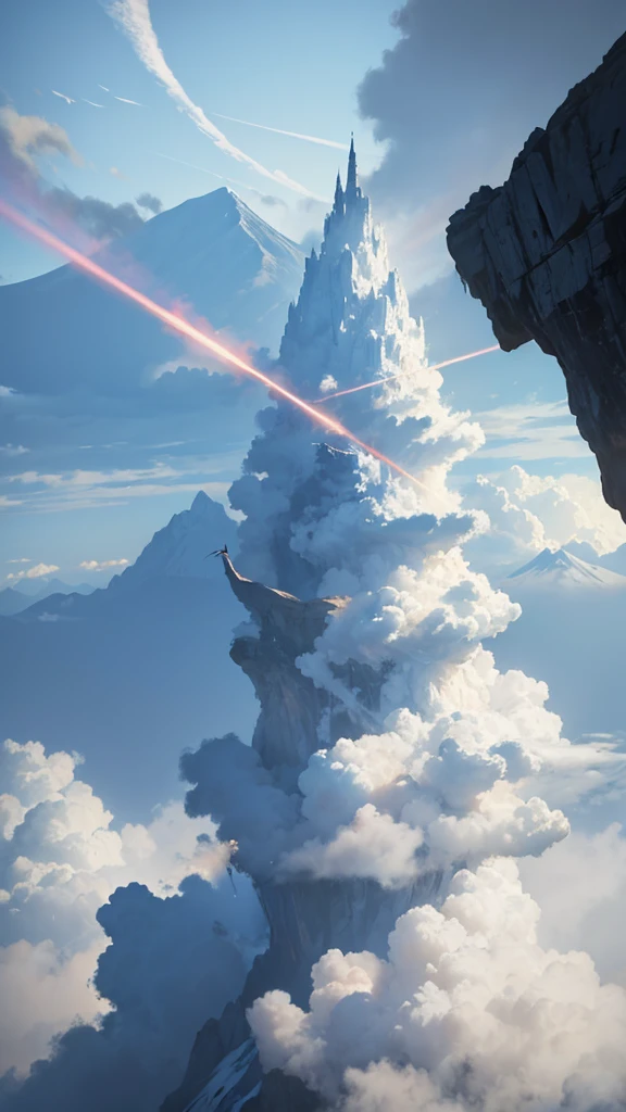 A mountain shrouded in fairy air，Crane，cloud，There is a waterfall，Anime style