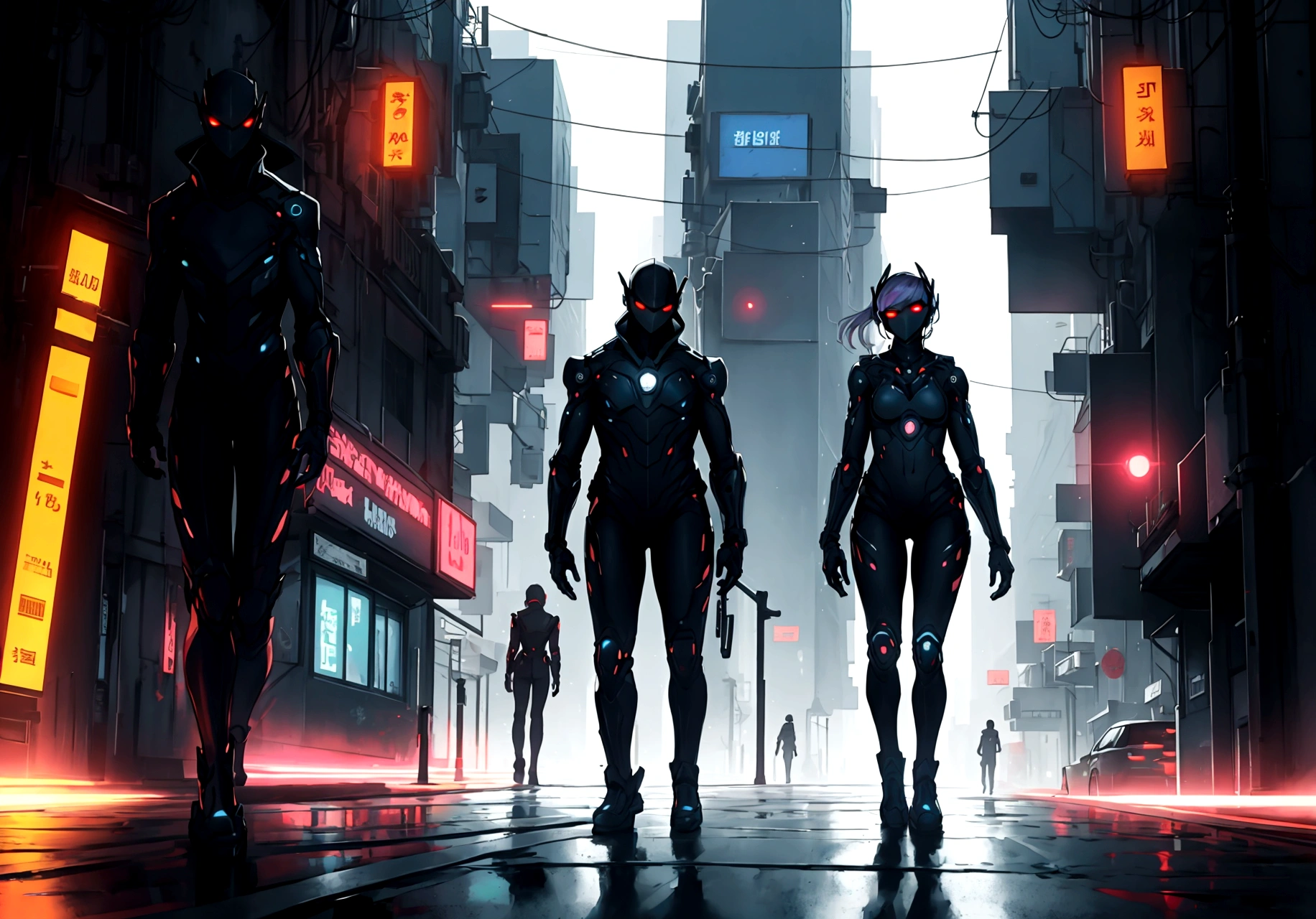 both standing in a cyber style city