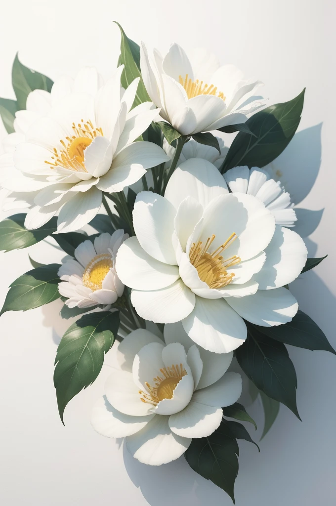 watercolor white floral, white background, high resolution