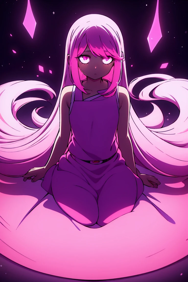 1girl, pink hair, pink eyes, white and pink mix, pink long skirt, shes on a seiza pose, an empty and chill room,
void cosmic body, colored skin, flat color, silhouette