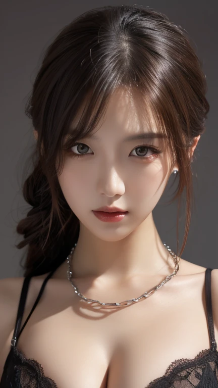Highest quality, shape, Very detailed, In detail, High resolution, 8k wallpaper, Perfect dynamic composition, Beautiful details, (chain body jewelry),Random Hairstyles, Perfect Anatomy,Center of chest, Natural color lip, Random y poses,Woman with perfect body,devil