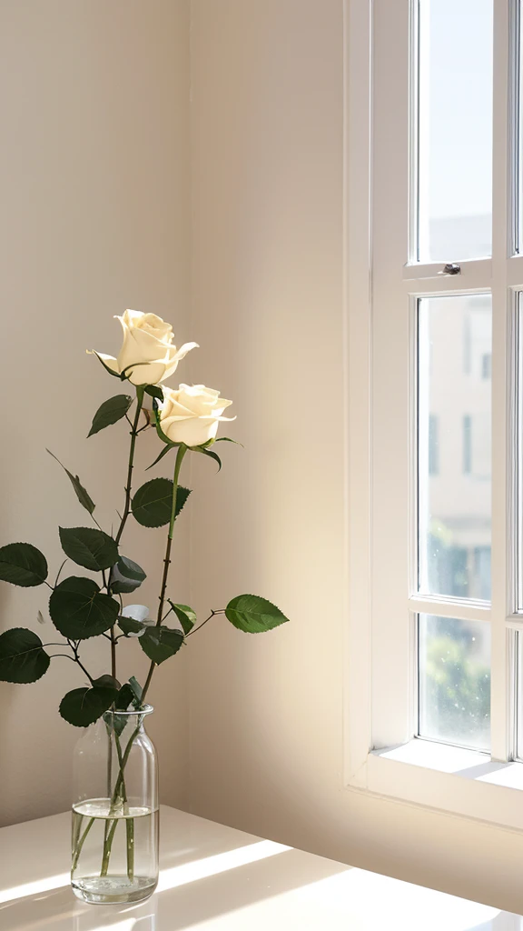 A rose，Clean desktop，The sun shines in，peaceful，Art，Ultra-clear，Literature and Art，artistic conception，Light background