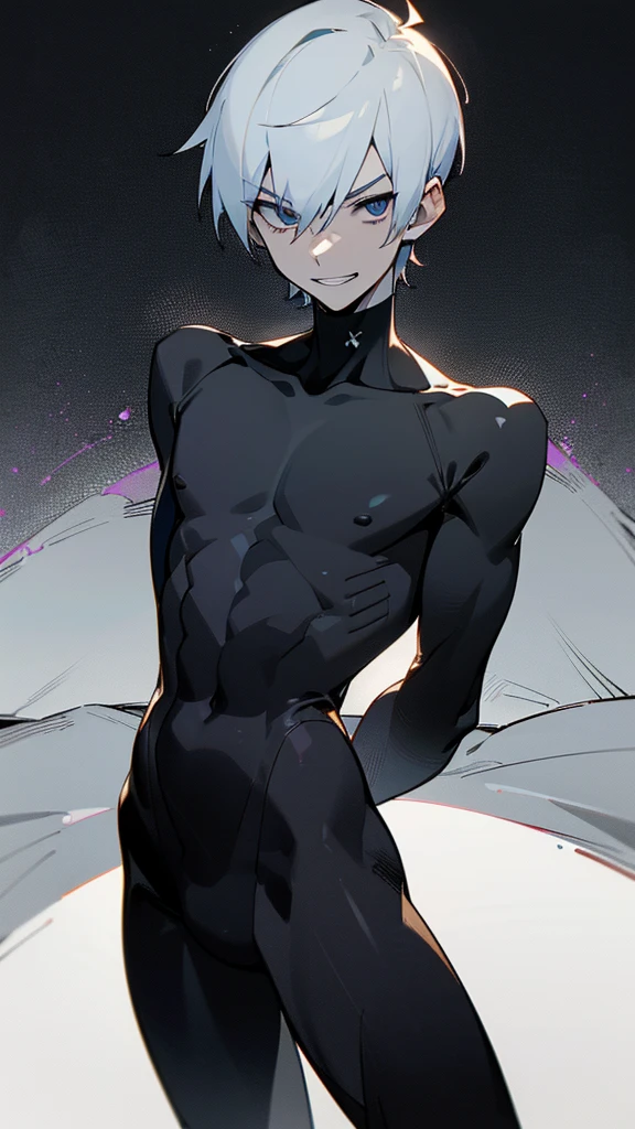 ,(((masterpiece))), ((((((best quality)))))),slim:1.3,(rubber:1.3),spandex:1.3,((pure black zentai:1.2)),(youthful physique:1.3), ((perfect body structure:1.4)),no muscle:1.3, protruding crotch, slender, balanced composition,((expressive lines:1.3)), minimalistic beauty,((Ebitendon:1.4)),(anime boy:1.3),wholesome,minimalistic,((anime style:1.4)), megaman,(tied to bed),white background:1.2,venom,((twink:1.4)),perfect face, ((finedetail)),(cinematic lighting),((8k_wallpaper)),(((highres))),,(short hair),((male:1.6)),(((male face:1.2))), The image depicts a young boy,
(((((male focus))))) ,1boy,boy,clear shape,((Asian boy)),(depth_of_field),((soft and clear lines)),grim, (evil grin:1.4),solo,(arms behind back:1.2),(black eye bags),solo,(black),horny, corruption,corrupted,villain, Dark, Sinister, Malevolent, Cruel, Ruthless, Vicious, Deceptive, Treacherous,Merciless, Sadistic, Malicious, Nefarious,Wicked, Insidious, Bags under eyes,((dark:1.2)),((male body:1.3)),(muscleless:1.2),jock,heavy breathing,caelus,dark hair,dark eyes,(blank eyes), manhwa uke, bettermalebody, 