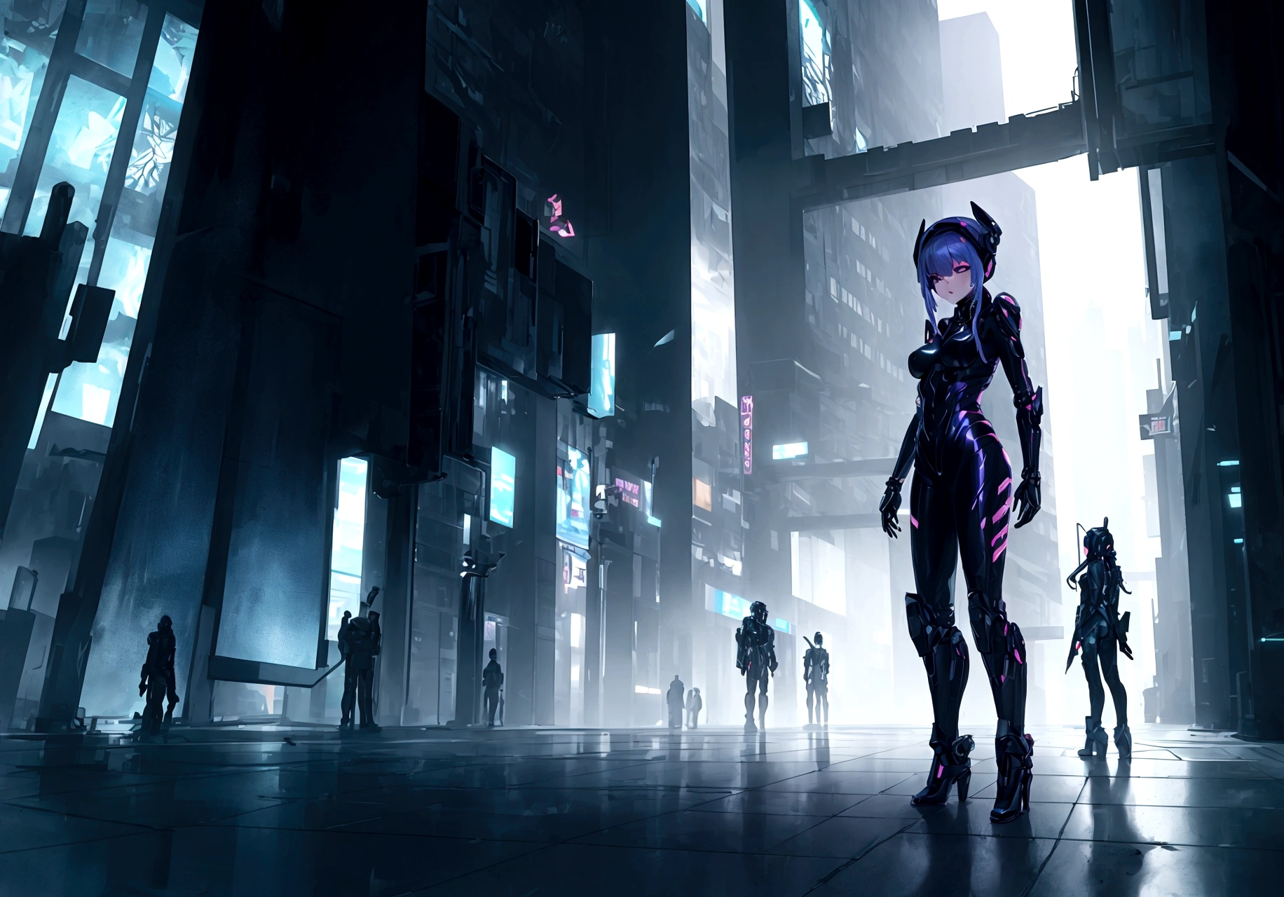 both standing in a cyber style city