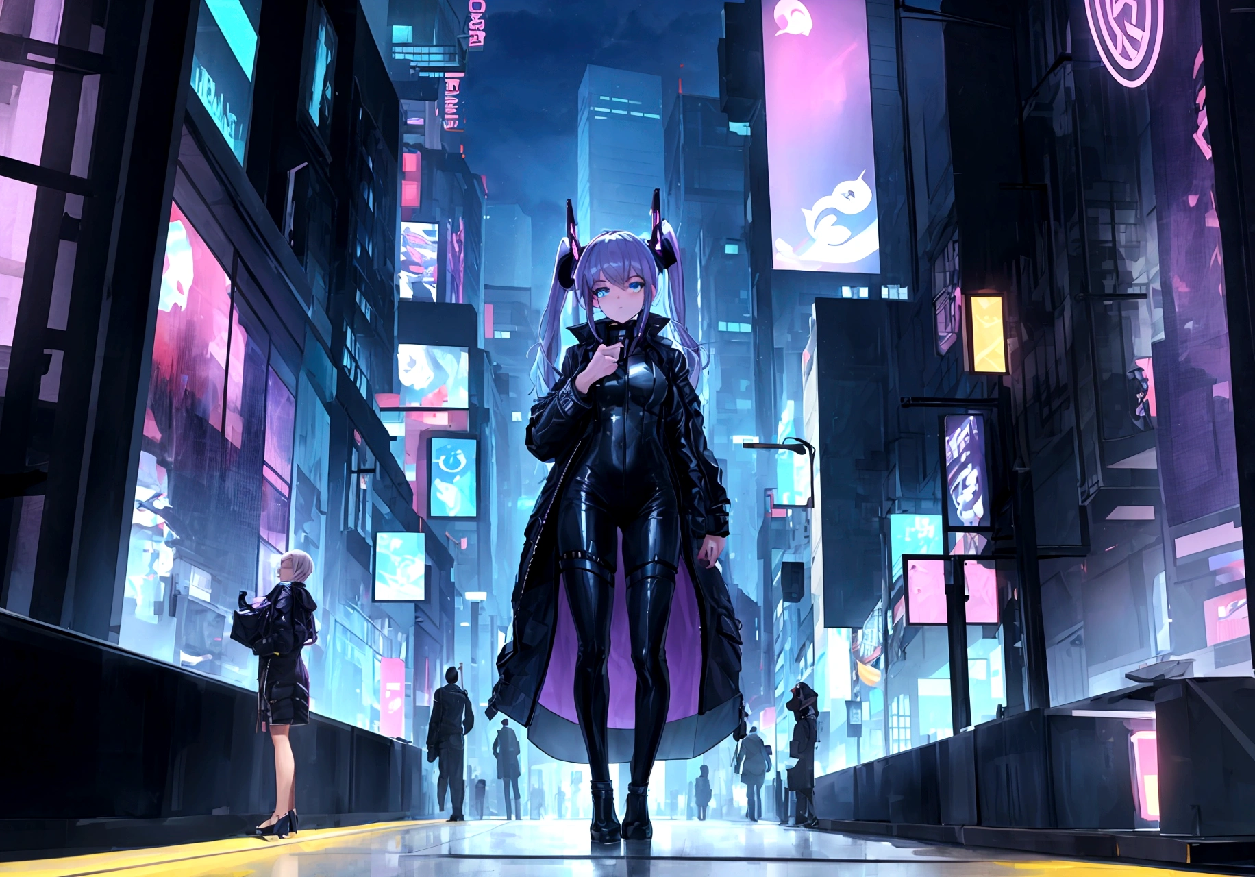both standing in a cyber style city