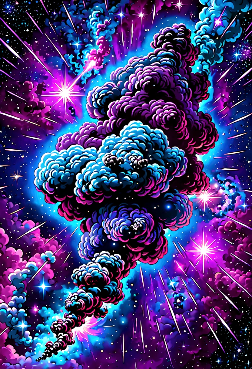 a blue number four art with a breathtaking galaxy of a nebula of purple, pink and blue, with countless stars, cosmic dust, and glowing gas clouds background comicbook style