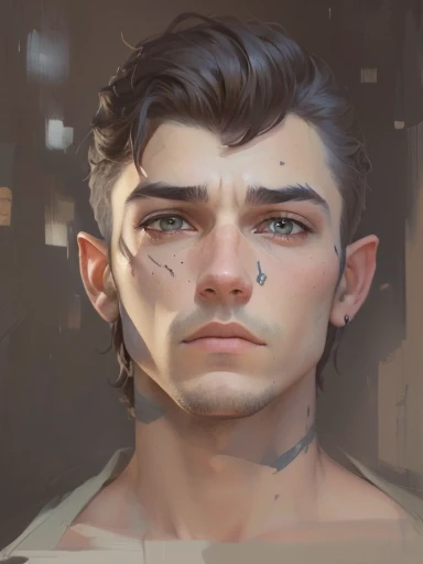 there is a painting of a man with a sad look on his face, painted character portrait, digital matt painting, an expressive digital painting, digital painted, stylized portrait, smooth. digital painting, pointed face and grey eyes, detailed digital painting, digital paining, a portrait of a male elf, inspired by Oskar Lüthy, digital character painting