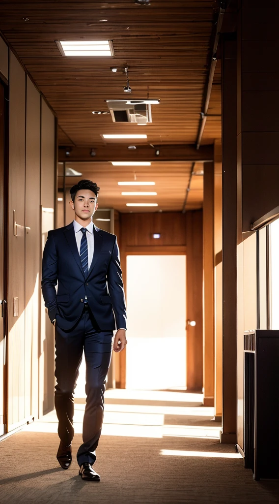 (realistically, Masterpiece, High resolution 8K, good light quality, Portrait, closed on face, complicated details), Handsome Korean Uncle (full body:1.2), Beard,Age 40, Staring at desire, detailed face, Detailed eyes, look at the sky, shirt, suit lac suit,tick,黑Eyes, (Pale skin), body standards,brown hair, smooth hair,Big Back, Outdoor activities, evening, sunset,office room, Exaggerated, impersonal