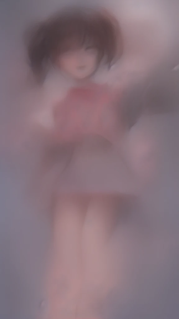 Young girl around 12 years old ,twin tails black hair with pink hair tie ,blue crystal eyes color , flat chest ,wearing sailor moon cosplay ,happy face ,red cheeks ,making peace move with hand ,twinkle ,lift up her hand holding a magic girl's tool ,colorfull background