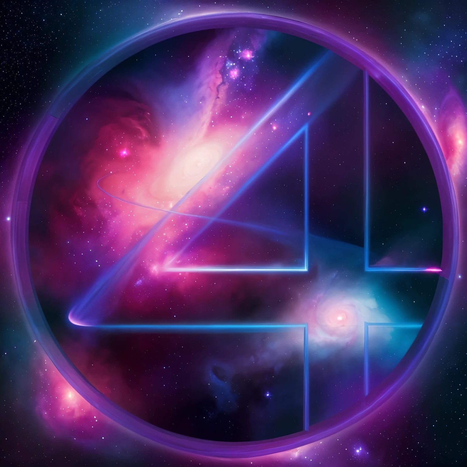 a blue number four art with a breathtaking galaxy of a nebula of purple, pink and blue, with countless stars, cosmic dust, and glowing gas clouds background comicbook style