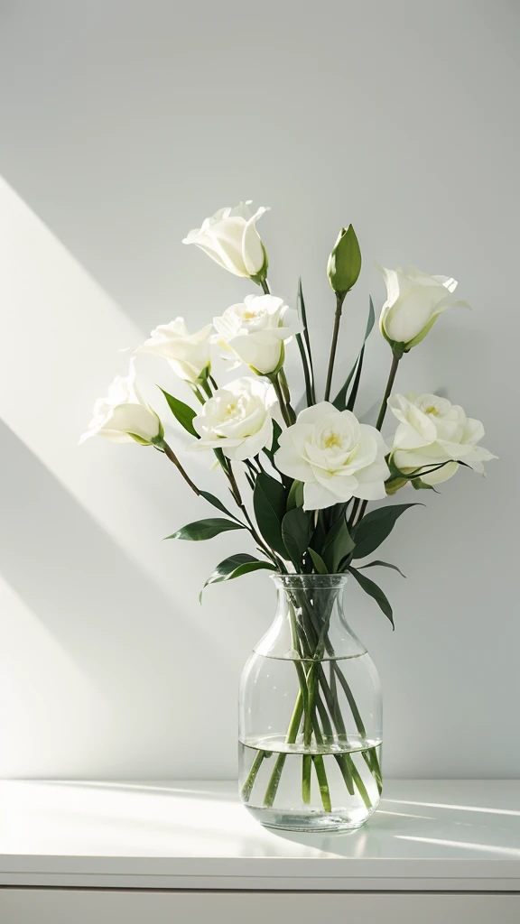 Gardenia，A white vase，Light desktop，Clean desktop，Tyndall Light，Ultra-clear，Literature and Art，Light background