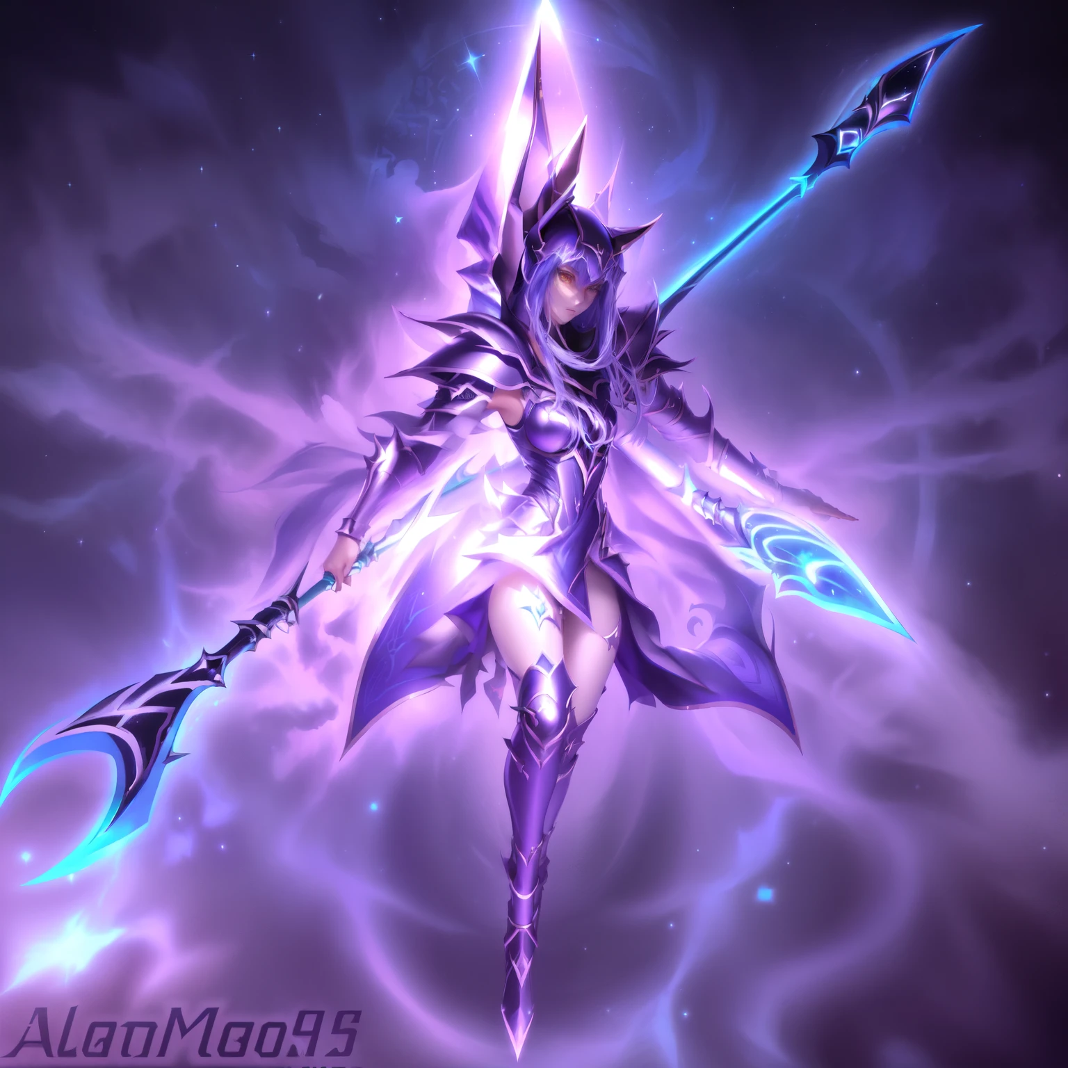 Close-up of a girl holding a sword and a sword, black magician girl, very beautiful, perfect face, mystical anubis valkyrie, full view of the dark sorceress, galactic deity, Aura of darkness, mystical atlantean valkyrie, legendary god holding spear, Beautiful Celestial Wizard, knights of the zodiac girl, chaos nightmare ❄️ amour, holographic sheet!, portrait knights of the zodiac girl