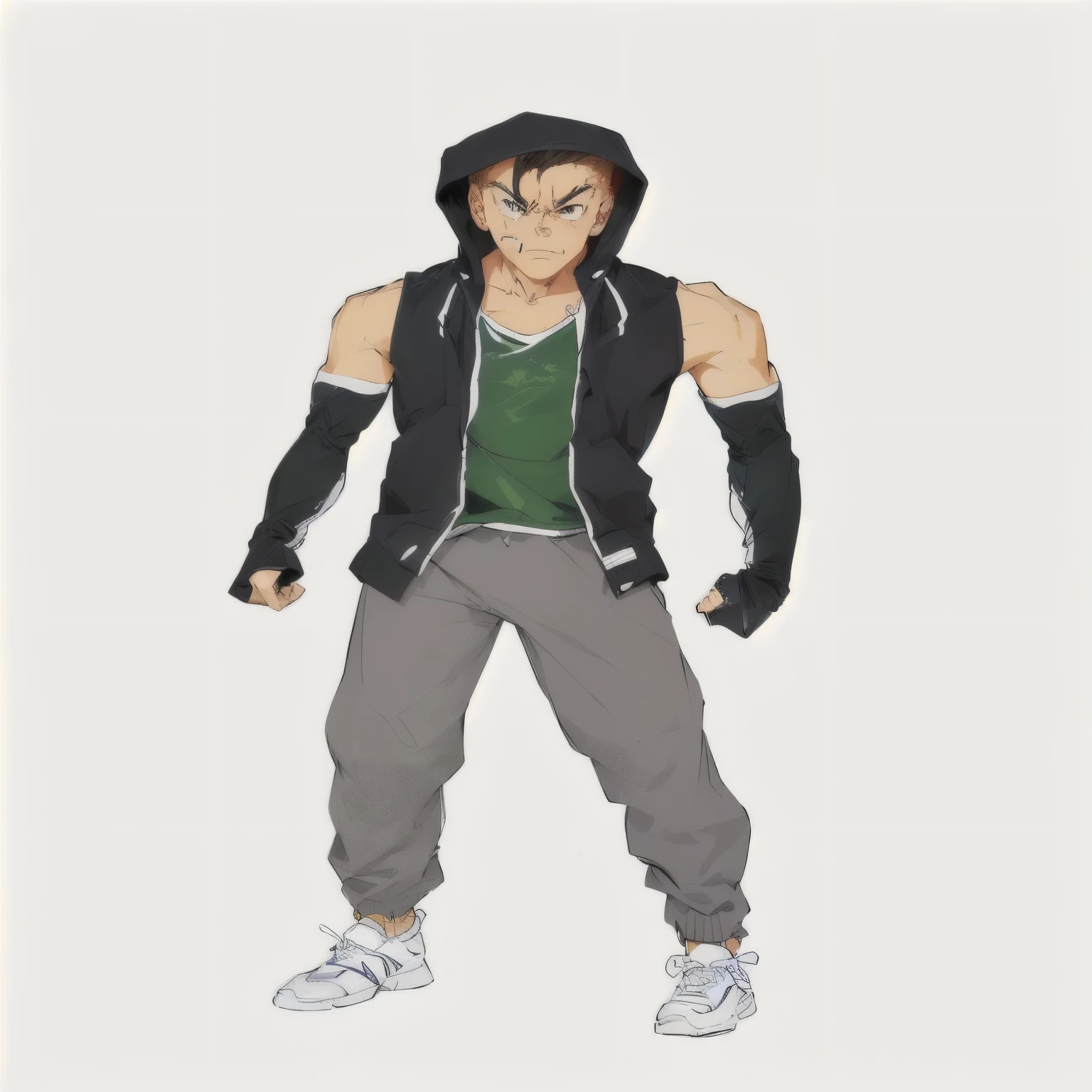 drawing of a man in a sweatshirt and sweatshirt standing, !!whole body portrait!!, anime style character, whole body concept, whole body!, inspired by Iwao Takamoto, an angry teenage killer, inspired by Un'Ichi Hiratsuka, male anime style, single character whole body, whole body character drawing, as anime character, male anime character. blackquality hair