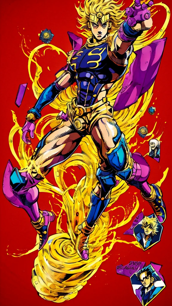 Manga Jojo style、Manga style illustration、Albert Einstein、Activate the Stand ability、Famous poses、Full Body、