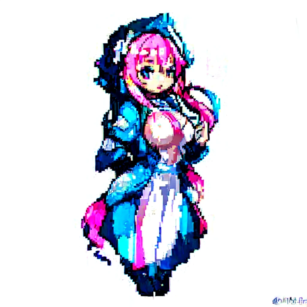 masterpiece , best quality , pixel art , nsfw , 1 girl , solo , fantasy clothes , upper body , white background , heroine , deformed , junior , sexy , chibi , Highly Exposed , angel , pink clothes , bbw