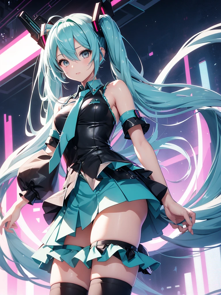 Hot Hatsune Miku, mini skirt, very cute, very shame, silver eyes