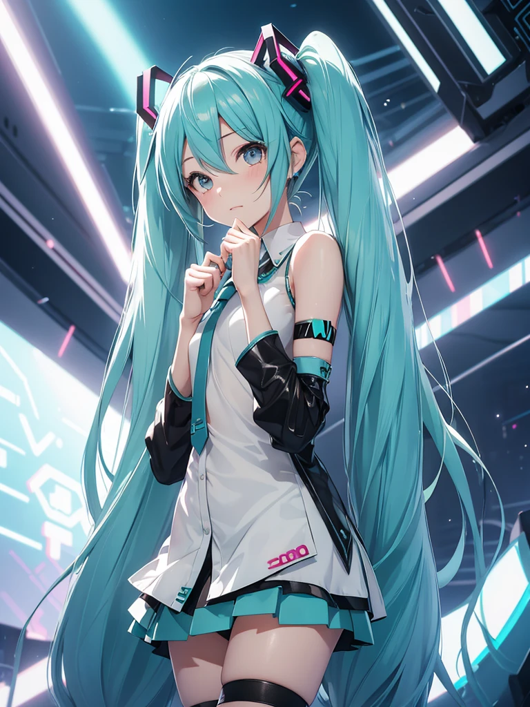 Hot Hatsune Miku, mini skirt, very cute, very shame, silver eyes