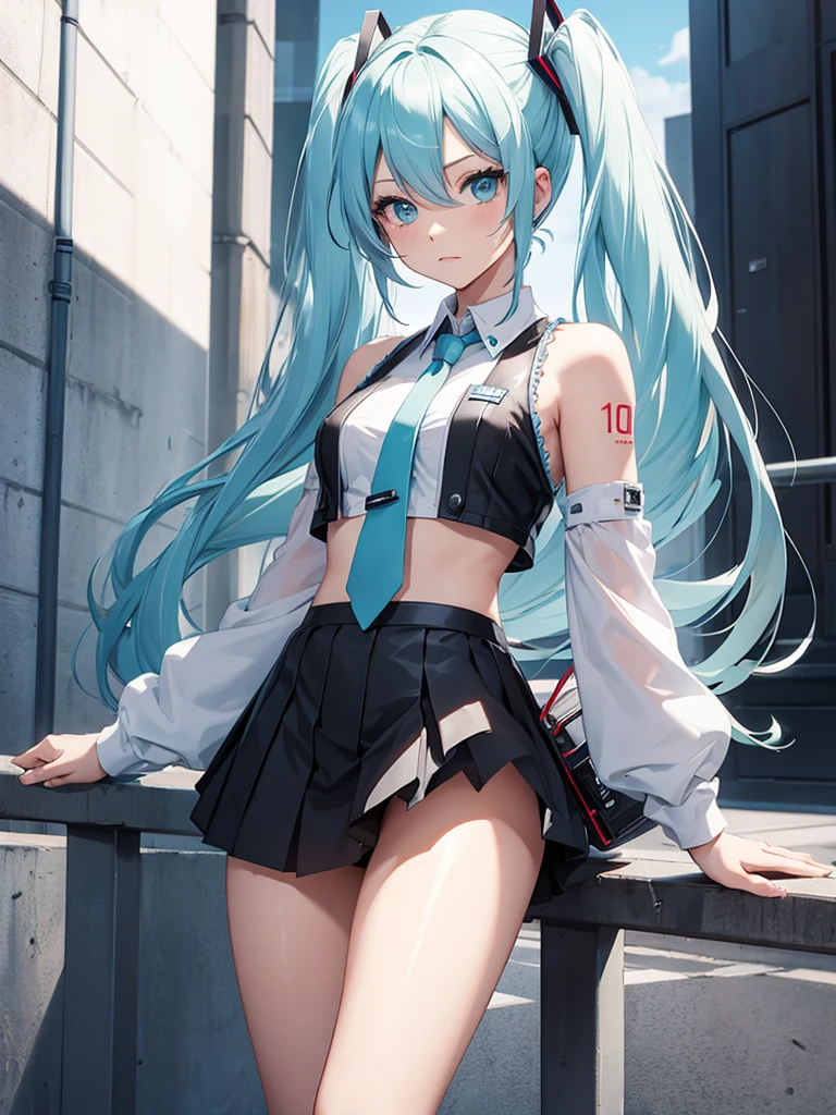 Hot Hatsune Miku, mini skirt, very cute, very shame, white hair