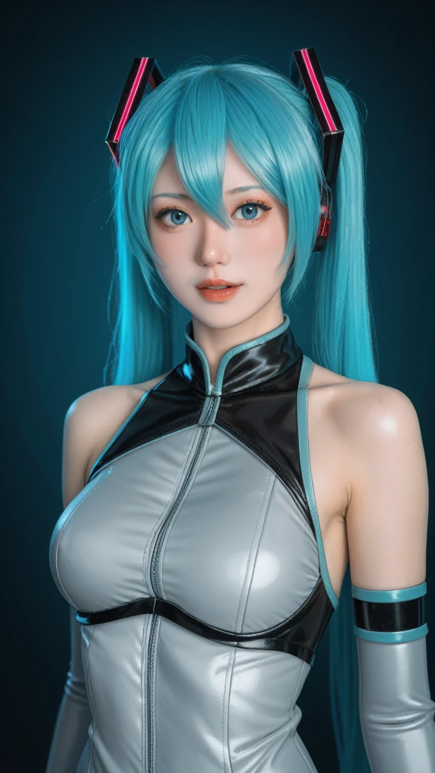 score_9, score_8_up, score_7_up, BREAK,
In a futuristic sci-fi setting, behold the enchanting figure of a single girl, embodying the essence of Hatsune Miku. Her eyes glow with an otherworldly light, reflecting a fusion of technology and artistry. Draped in a sleek, plasma-tech outfit, she exudes a sense of advanced sophistication. The outfit is adorned with intricate plasma filaments, weaving a pattern of light and energy across her form. Her skin appears to be composed of vibrant, colored plasma, pulsating with an ethereal glow.