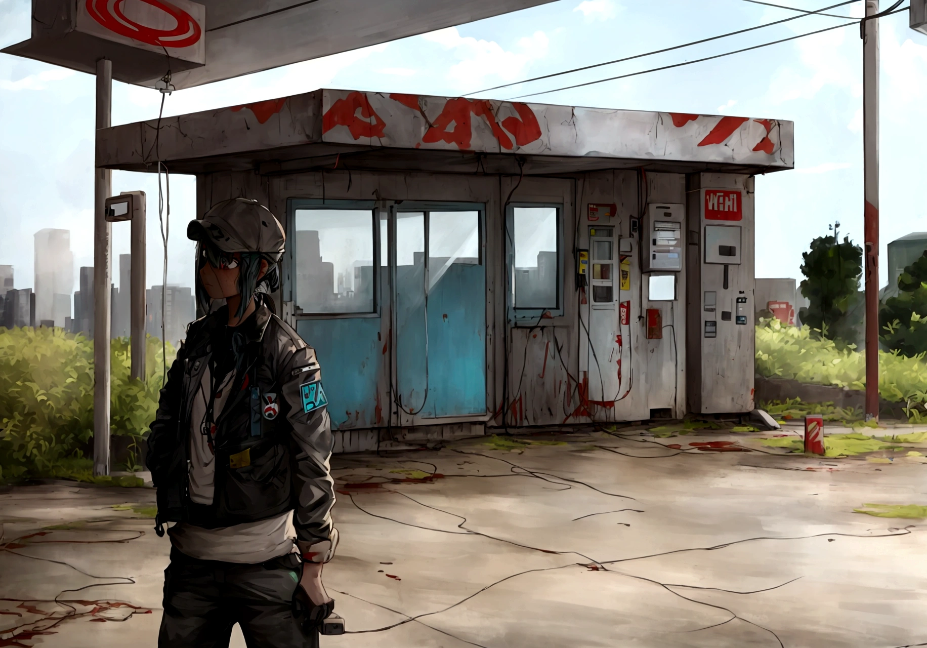 standing in an abandoned gas station