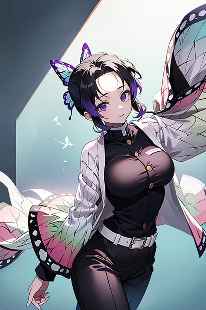 score_9, score_8_superior, score_7_superior, sauce_anime,
胡butterflyしのぶ, Shinobu Kochou, Animal print, Black Hair, butterfly, butterfly hair ornaments, butterfly print, amount, Gradient Hair, hair ornaments, Haori, Multicolored Hair, Parted bangs, Purple Hair, short hair, Two-tone hair, (full body), Black Rope, (Body tied up with rope),Hands behind back, breasts exposed, Big Breasts, Scared, one eye closed, furrowed brow, clenched teeth, breast focus, 