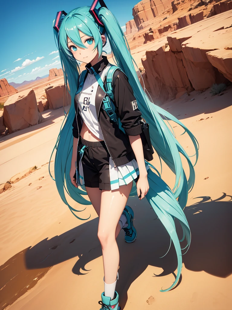 Hot Hatsune Miku, walking in the desert