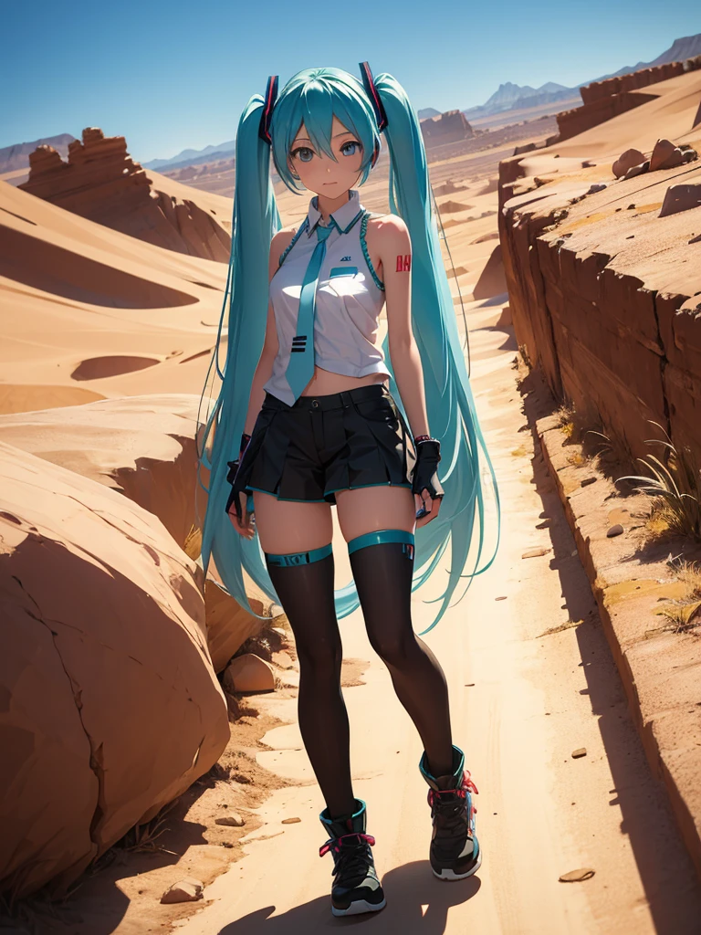 Hot Hatsune Miku, walking in the desert