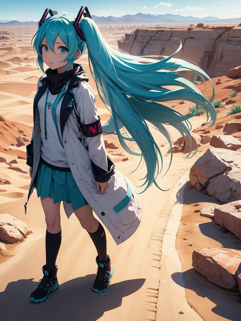 Hot Hatsune Miku, walking in the desert
